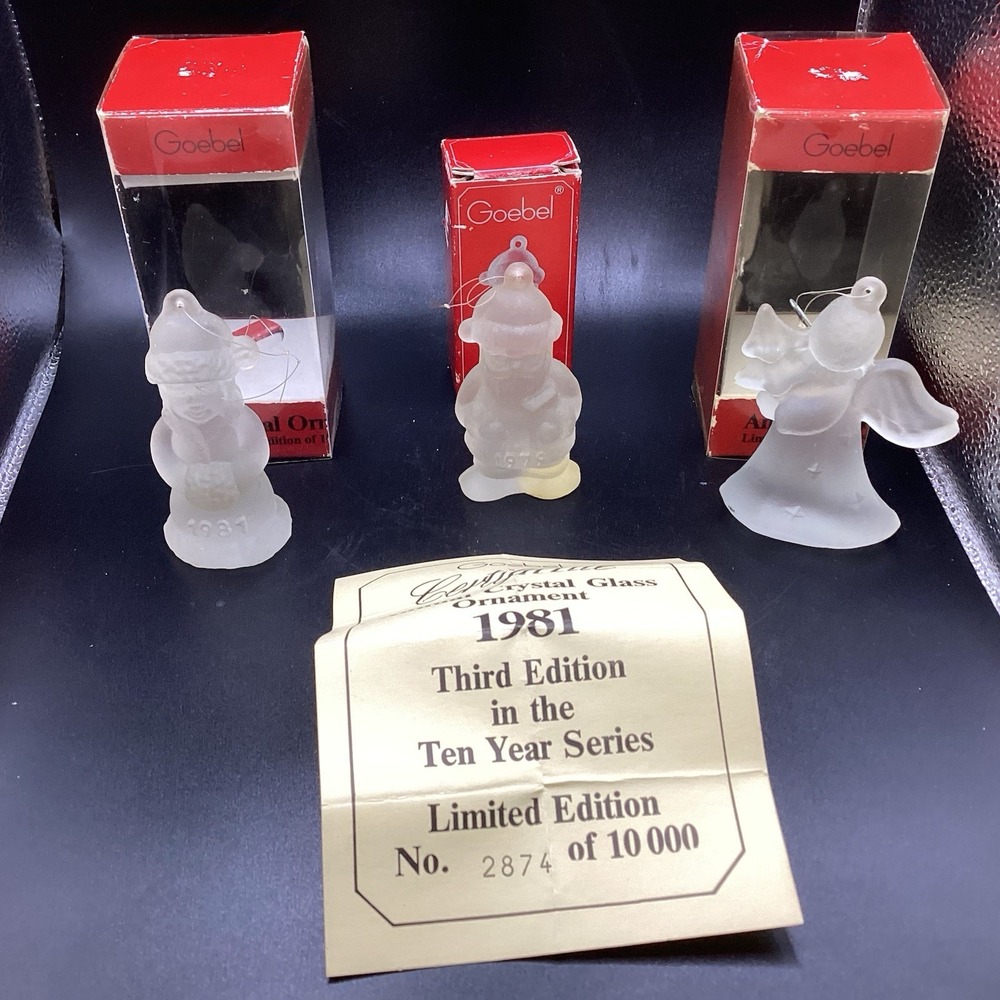 3 Goebel Annual‎ Crystal Glass Christmas Oraments-Santa, Girl, Angel-Germany